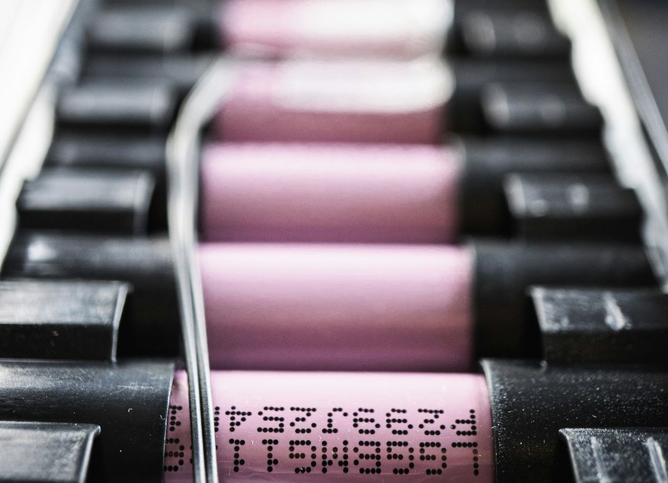 Rows of battery cells
